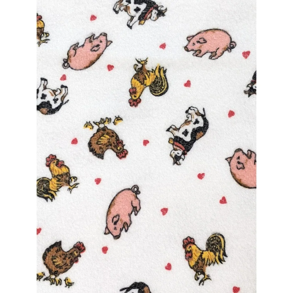 Vintage Farm Animals Novelty Print Cotton Flannel Fabric Pigs‎ Cows Roosters